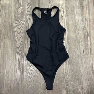 NWOT Victoria’s Secret Base Stretch High-Neck Bodysuit Open Back Black Medium
